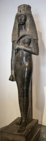 Colossal statue of queen Tuya. 2.27m tall. Dark Granite. Gregorian Egyptian Museum; Room V, Vatican Museums. http://mv.vatican.va/3_EN/pages/x-Schede/MEZs/MEZs_Sala05_06_024.html